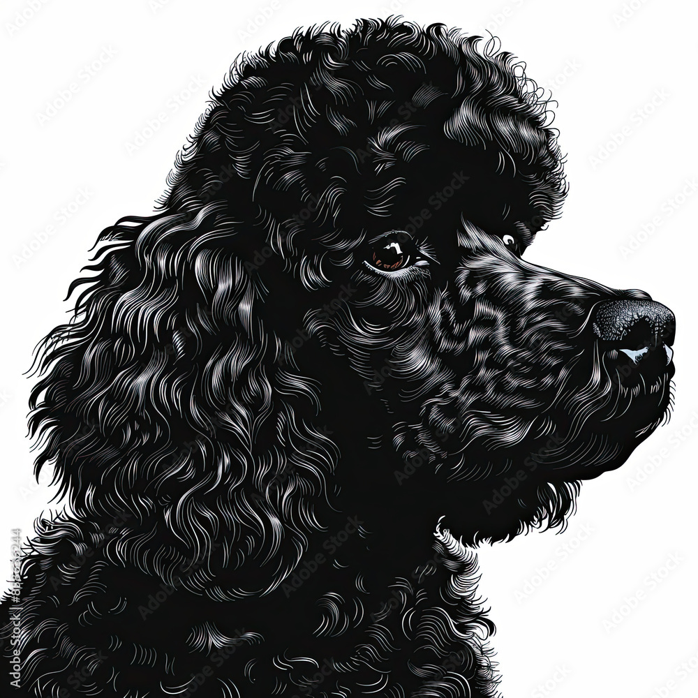 A black and white drawing of a poodle dog A black and white drawing of a poodle dog