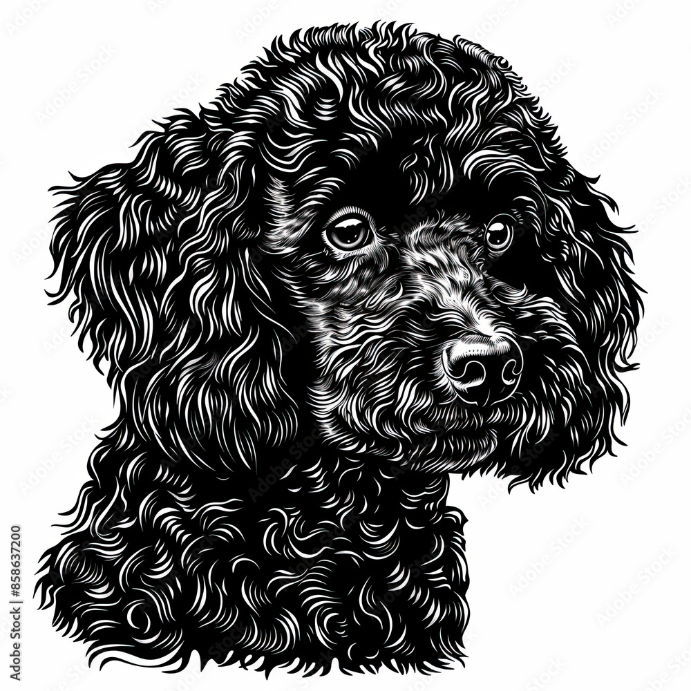 A black and white drawing of a poodle dog A black and white drawing of a poodle dog