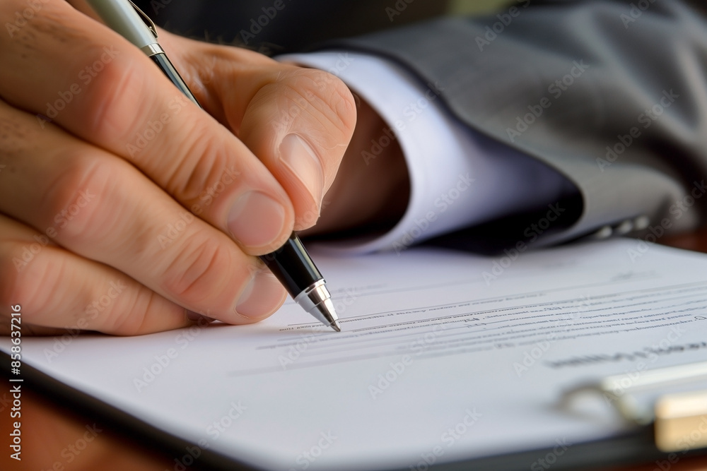 A man is writing on a piece of paper with a pen. A man is writing on a piece of paper with a pen.
