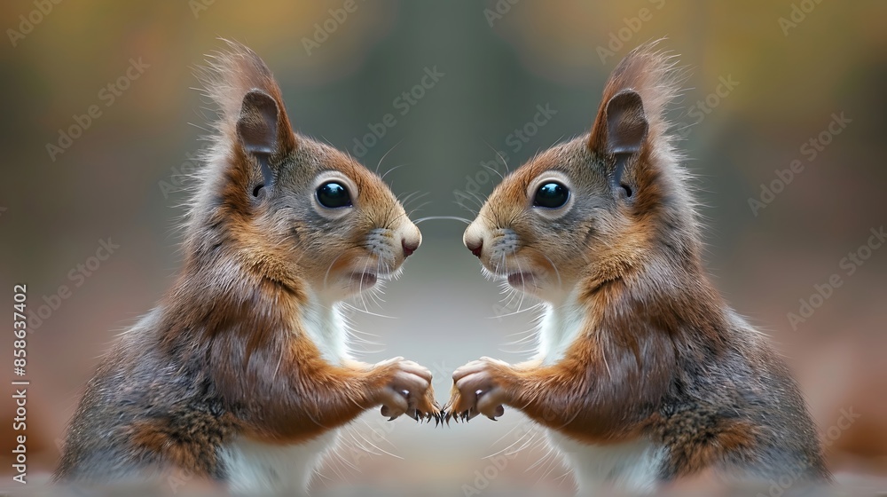 Obraz premium Reflection of a red squirrel. 