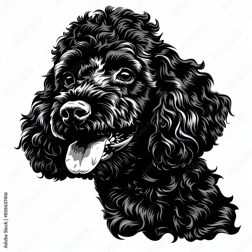 A black and white drawing of a poodle dog A black and white drawing of a poodle dog