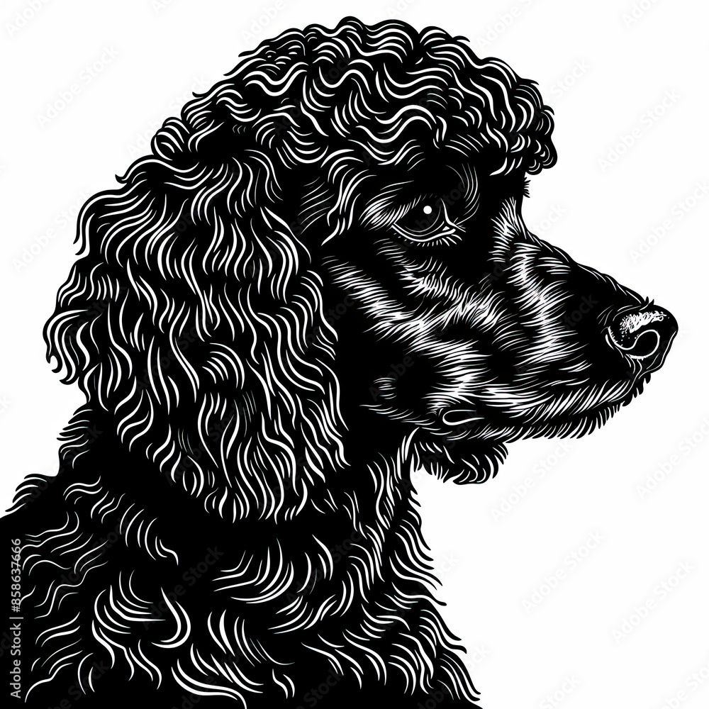 A black and white drawing of a poodle dog A black and white drawing of a poodle dog