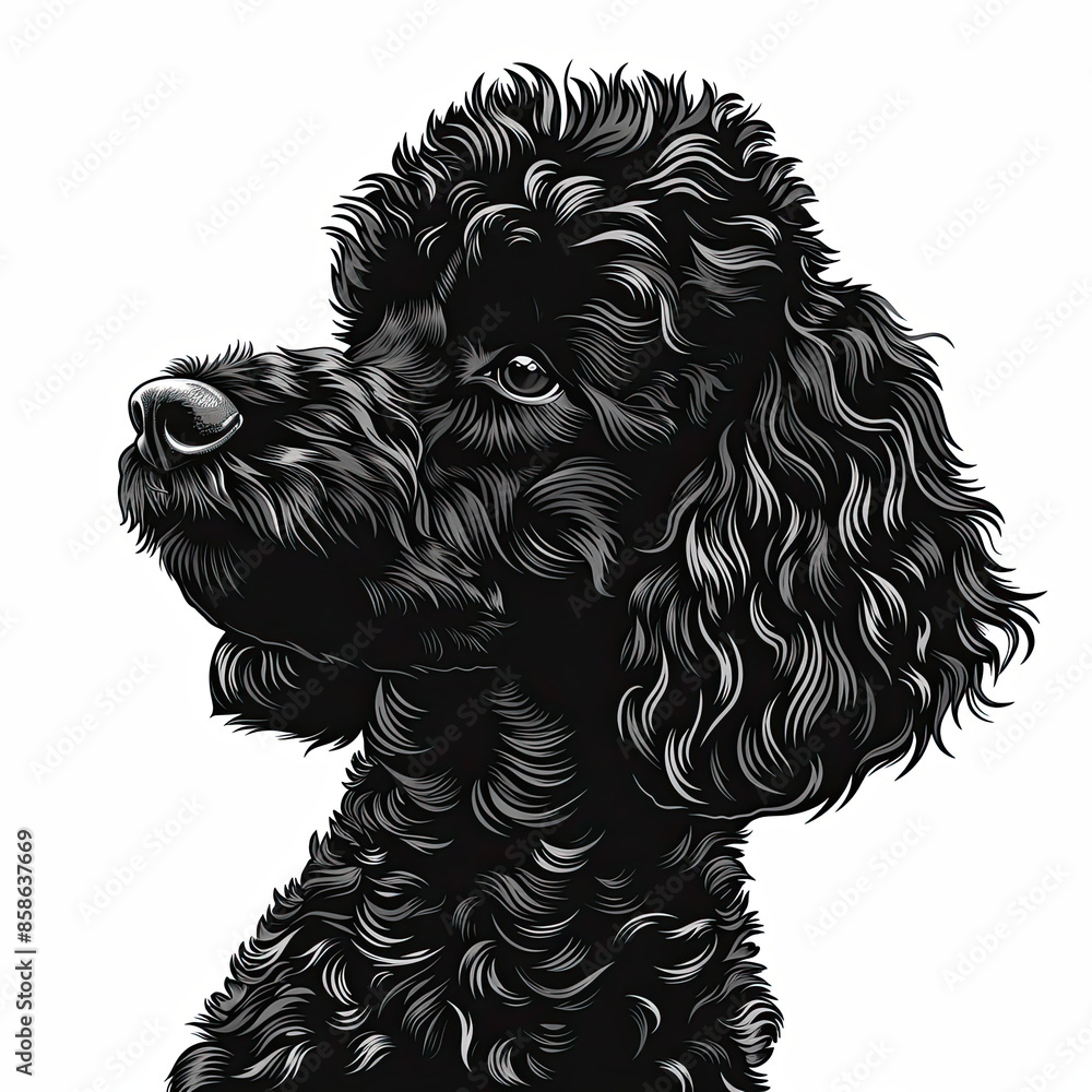 A black and white drawing of a poodle dog A black and white drawing of a poodle dog