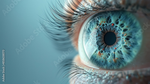 close-up view of human blue iris texture with detailed eyelashes photo