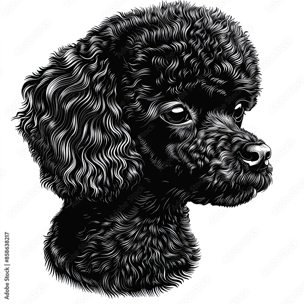 A black and white drawing of a poodle dog A black and white drawing of a poodle dog