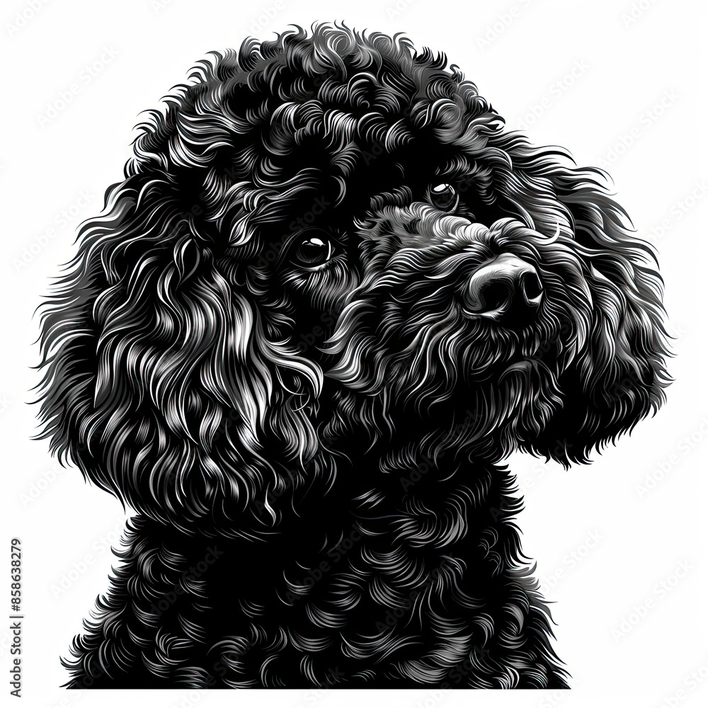 A black and white drawing of a poodle dog A black and white drawing of a poodle dog
