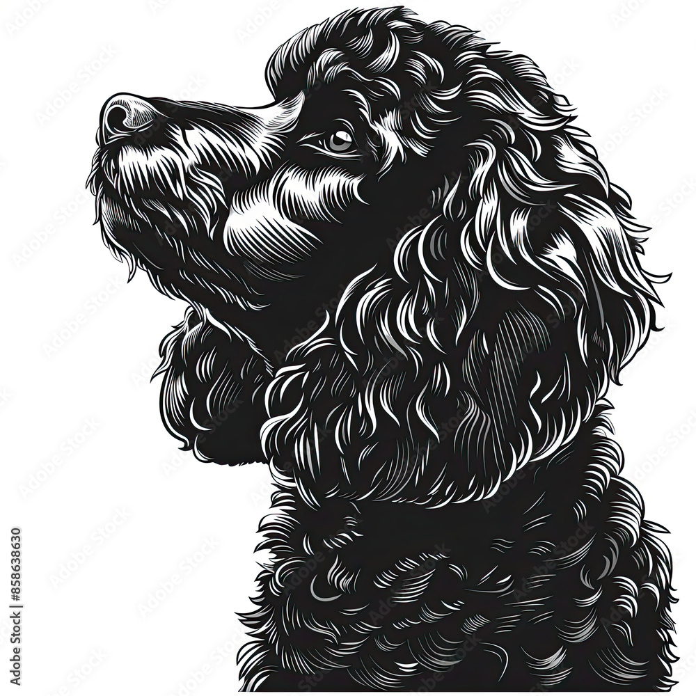 A black and white drawing of a poodle dog A black and white drawing of a poodle dog