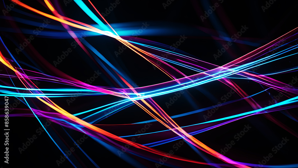 Create an abstract image with dynamic neon light streaks in vibrant colors, weaving and intersecting against a dark background Create an abstract image with dynamic neon light streaks in vibrant colors, weaving and intersecting against a dark background