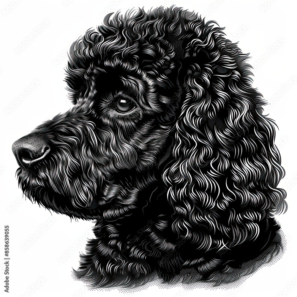 A black and white drawing of a poodle dog A black and white drawing of a poodle dog