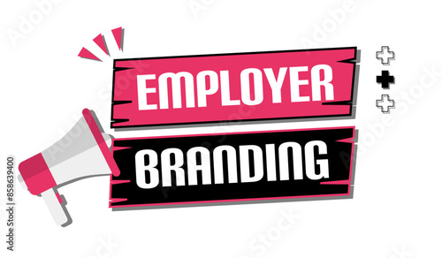 Vector banner. Megaphone with employer branding speech bubble. Loudspeaker. Banner for business, marketing. Banner design vector illustration.