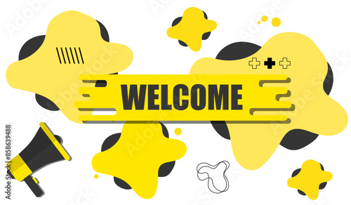 Vector banner. Megaphone with welcome speech bubble. Loudspeaker. Banner for business, marketing. Banner design vector illustration.