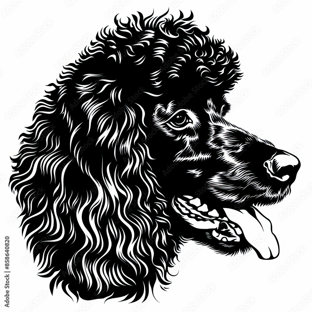 A black and white drawing of a poodle dog A black and white drawing of a poodle dog