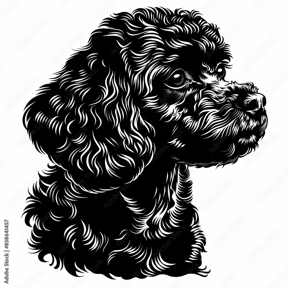 A black and white drawing of a poodle dog A black and white drawing of a poodle dog