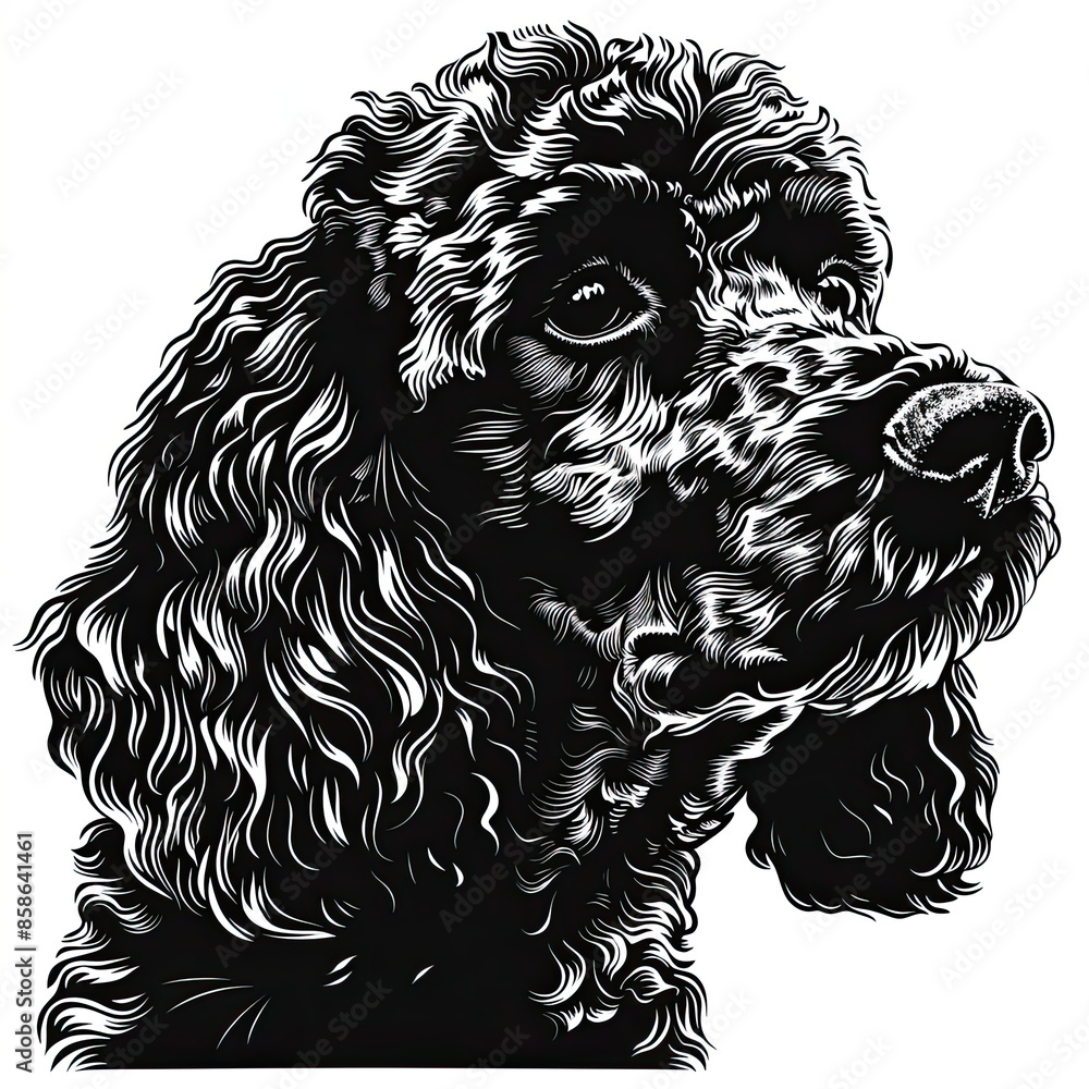 A black and white drawing of a poodle dog A black and white drawing of a poodle dog