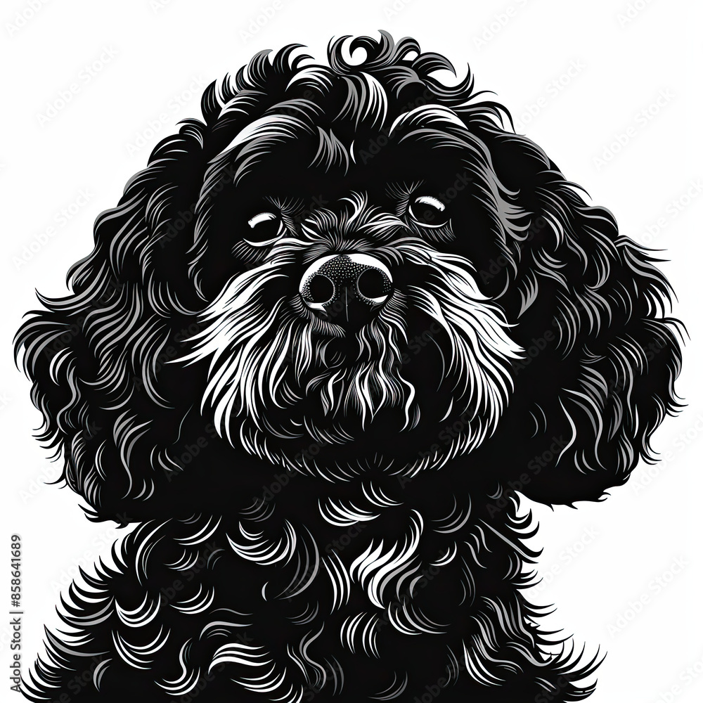 A black and white drawing of a poodle dog A black and white drawing of a poodle dog