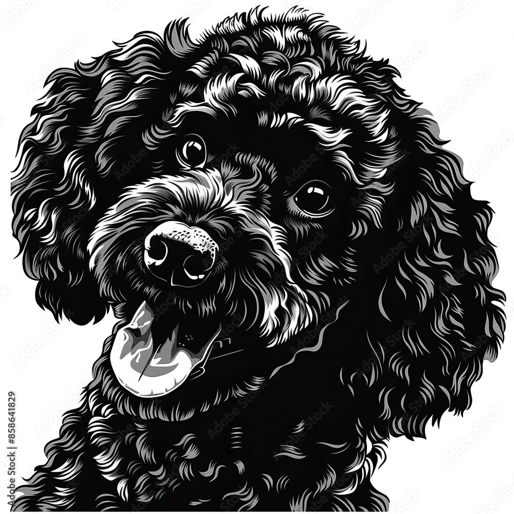 A black and white drawing of a poodle dog A black and white drawing of a poodle dog