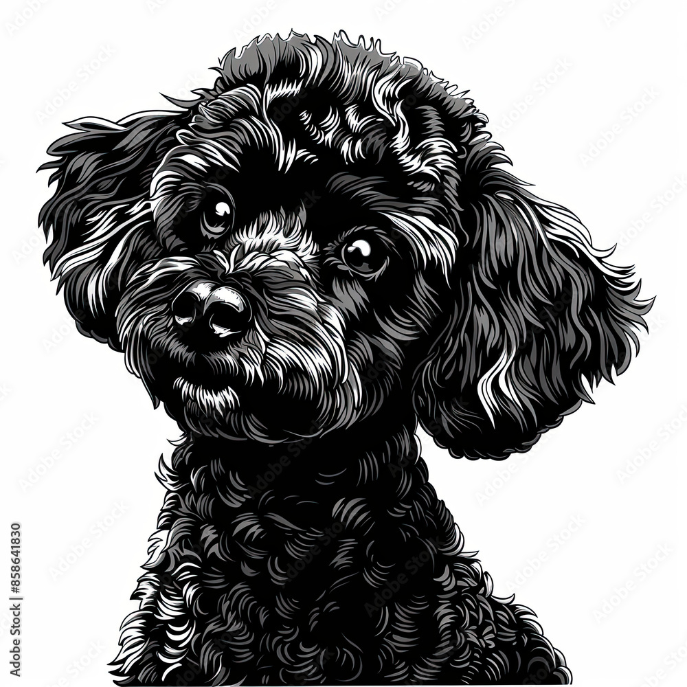 A black and white drawing of a poodle dog A black and white drawing of a poodle dog