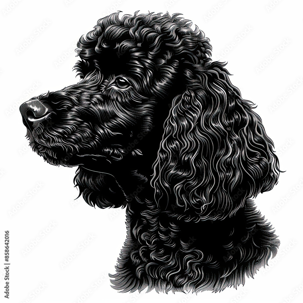 A black and white drawing of a poodle dog A black and white drawing of a poodle dog