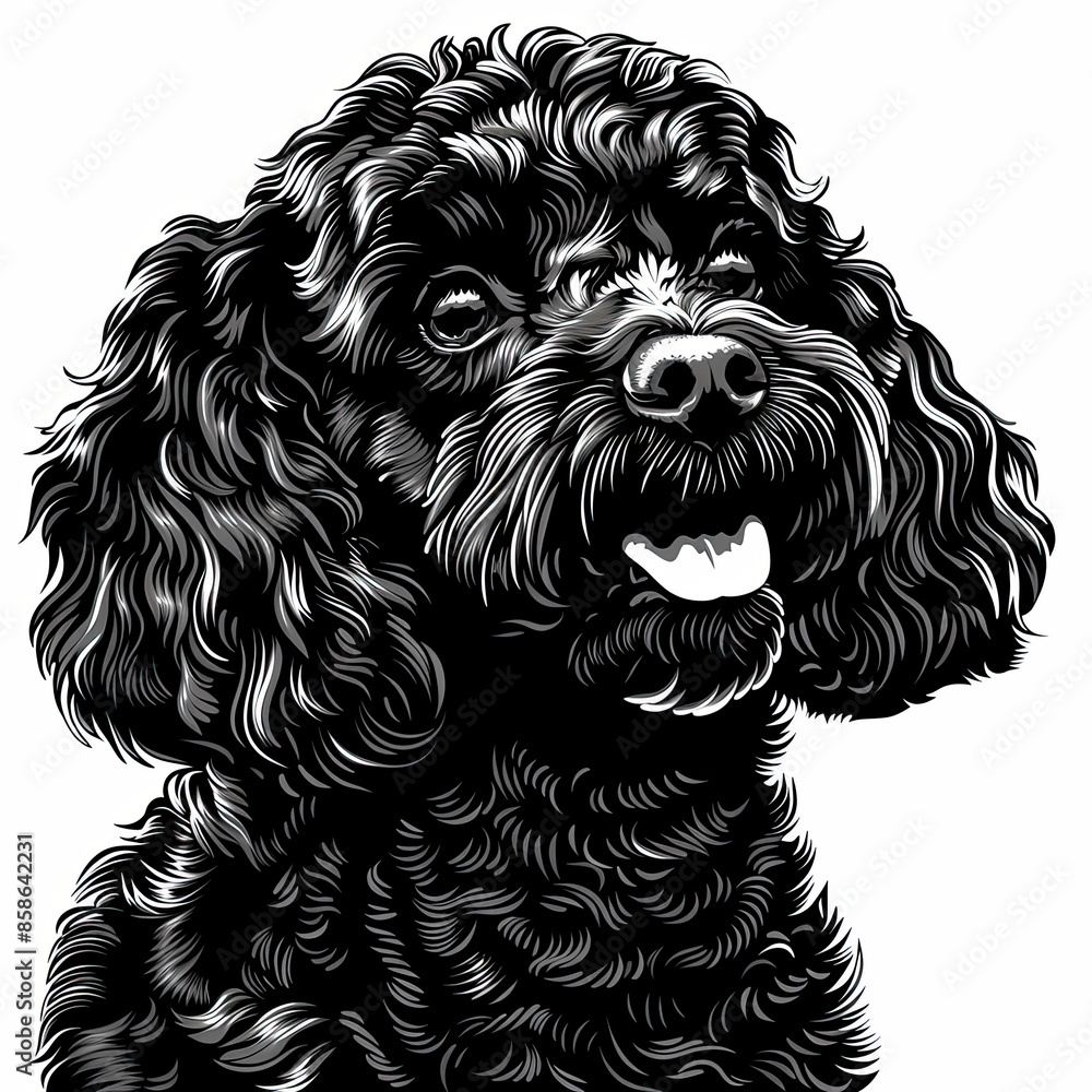 A black and white drawing of a poodle dog A black and white drawing of a poodle dog