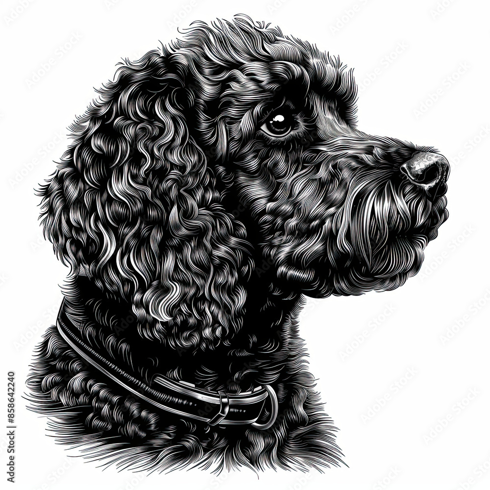A black and white drawing of a poodle dog A black and white drawing of a poodle dog