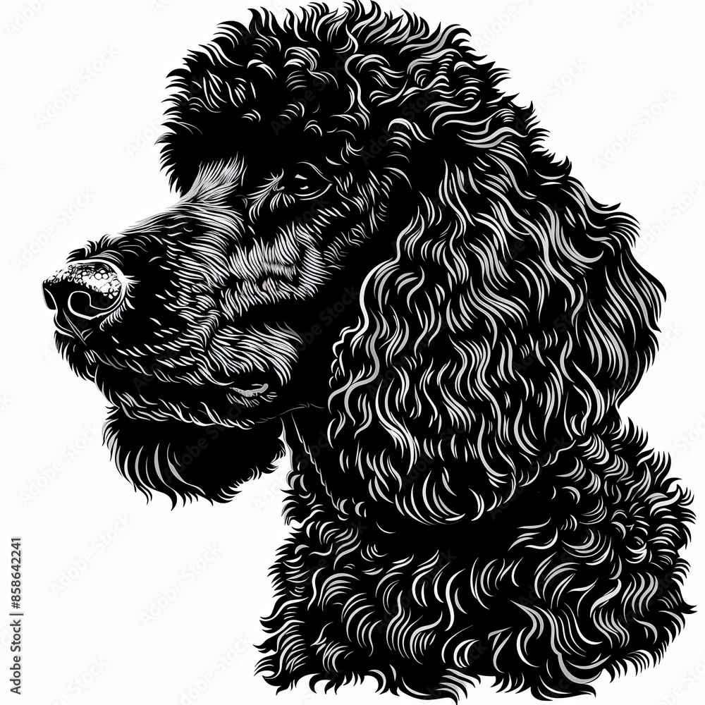 A black and white drawing of a poodle dog A black and white drawing of a poodle dog