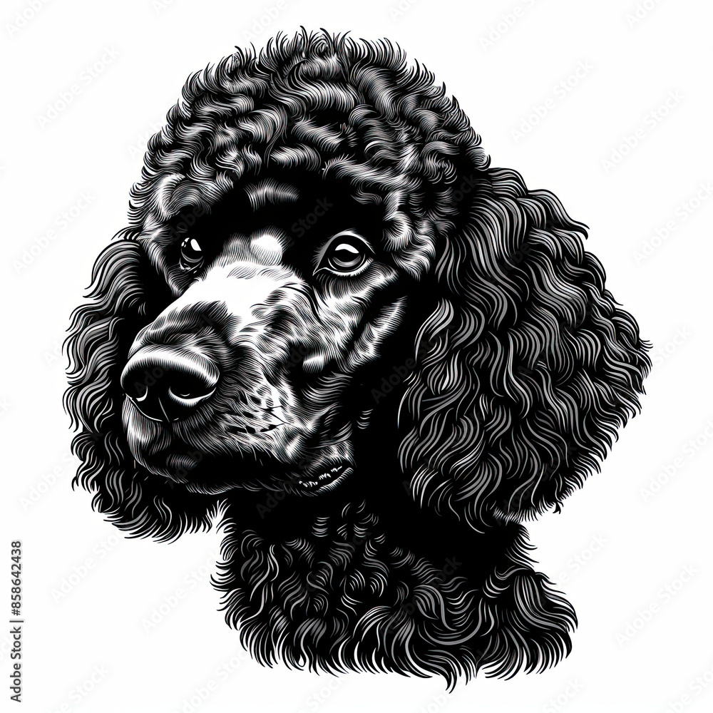 A black and white drawing of a poodle dog A black and white drawing of a poodle dog