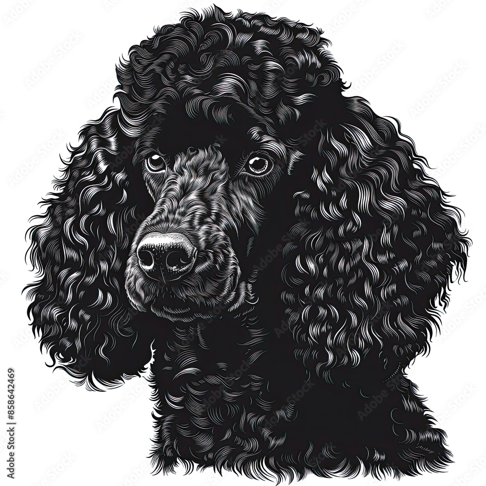 A black and white drawing of a poodle dog A black and white drawing of a poodle dog