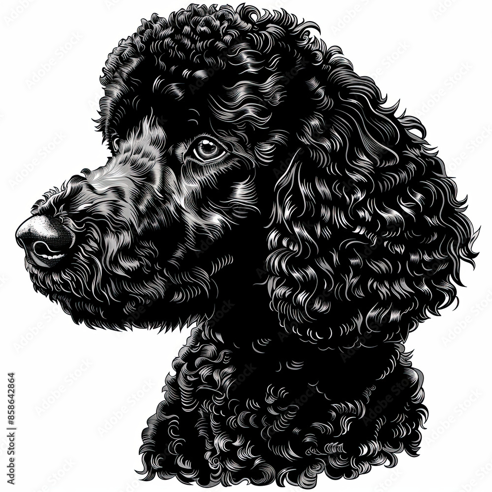 A black and white drawing of a poodle dog A black and white drawing of a poodle dog