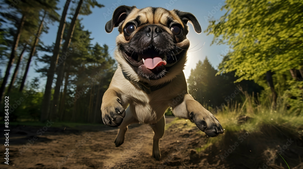 Obraz premium Pug's hilarious zoomies, capturing the essence of joyful chaos