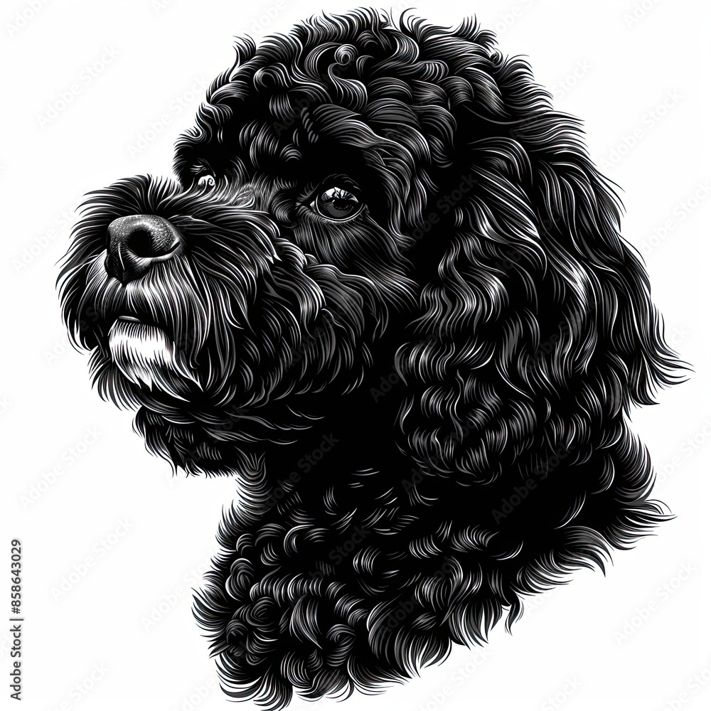 A black and white drawing of a poodle dog A black and white drawing of a poodle dog