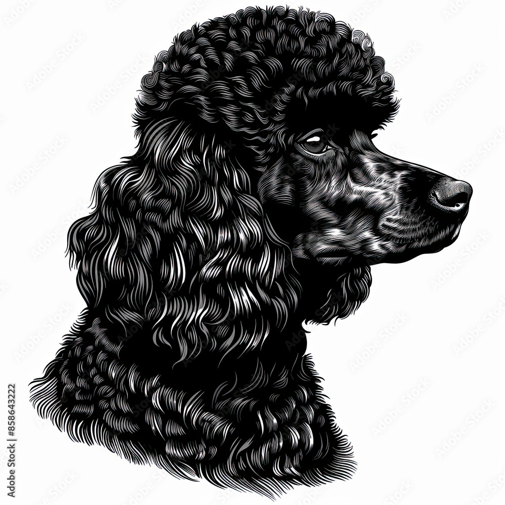A black and white drawing of a poodle dog A black and white drawing of a poodle dog
