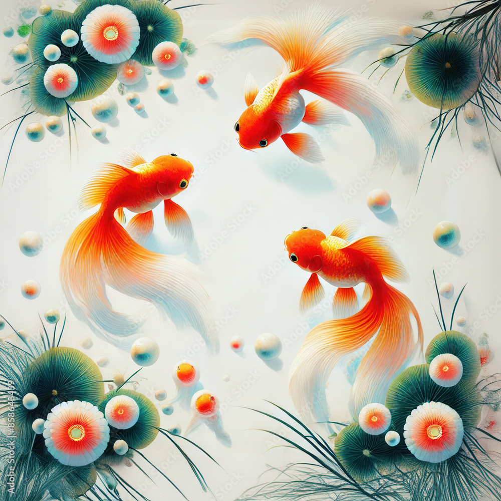 浮世絵(Ukiyoe)、日本画/金魚 Goldfish 浮世絵(Ukiyoe)、日本画/金魚 Goldfish