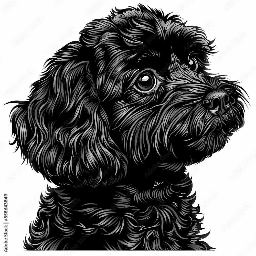 A black and white drawing of a poodle dog A black and white drawing of a poodle dog