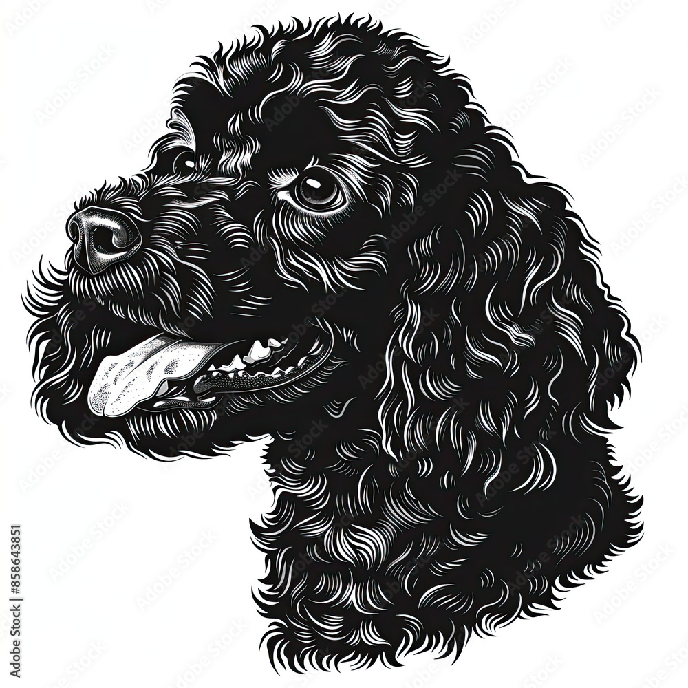 A black and white drawing of a poodle dog A black and white drawing of a poodle dog