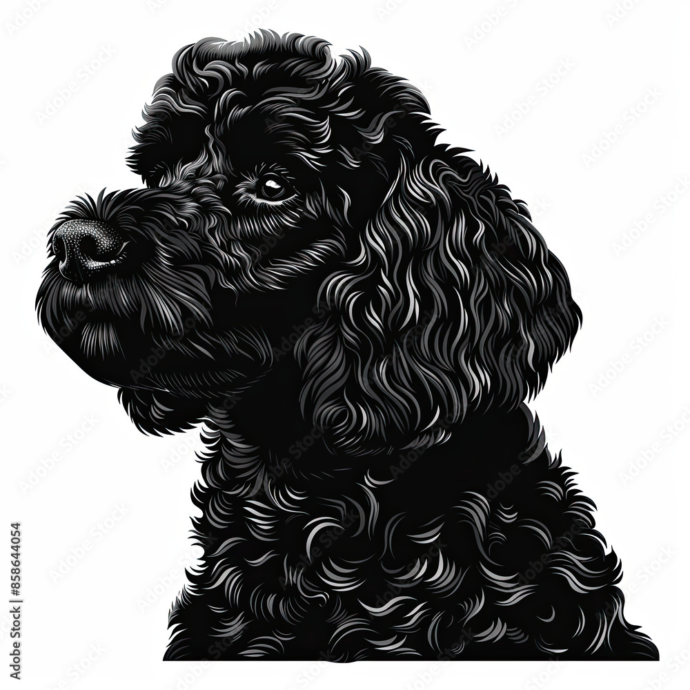 A black and white drawing of a poodle dog A black and white drawing of a poodle dog