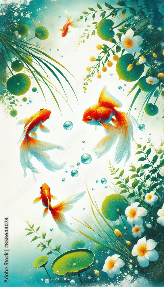 浮世絵(Ukiyoe)、日本画/金魚 Goldfish 浮世絵(Ukiyoe)、日本画/金魚 Goldfish