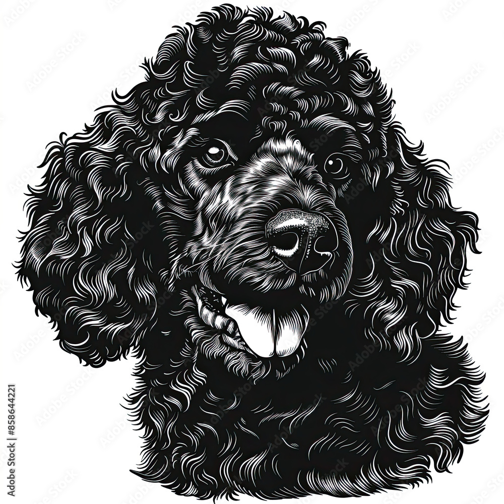 A black and white drawing of a poodle dog A black and white drawing of a poodle dog