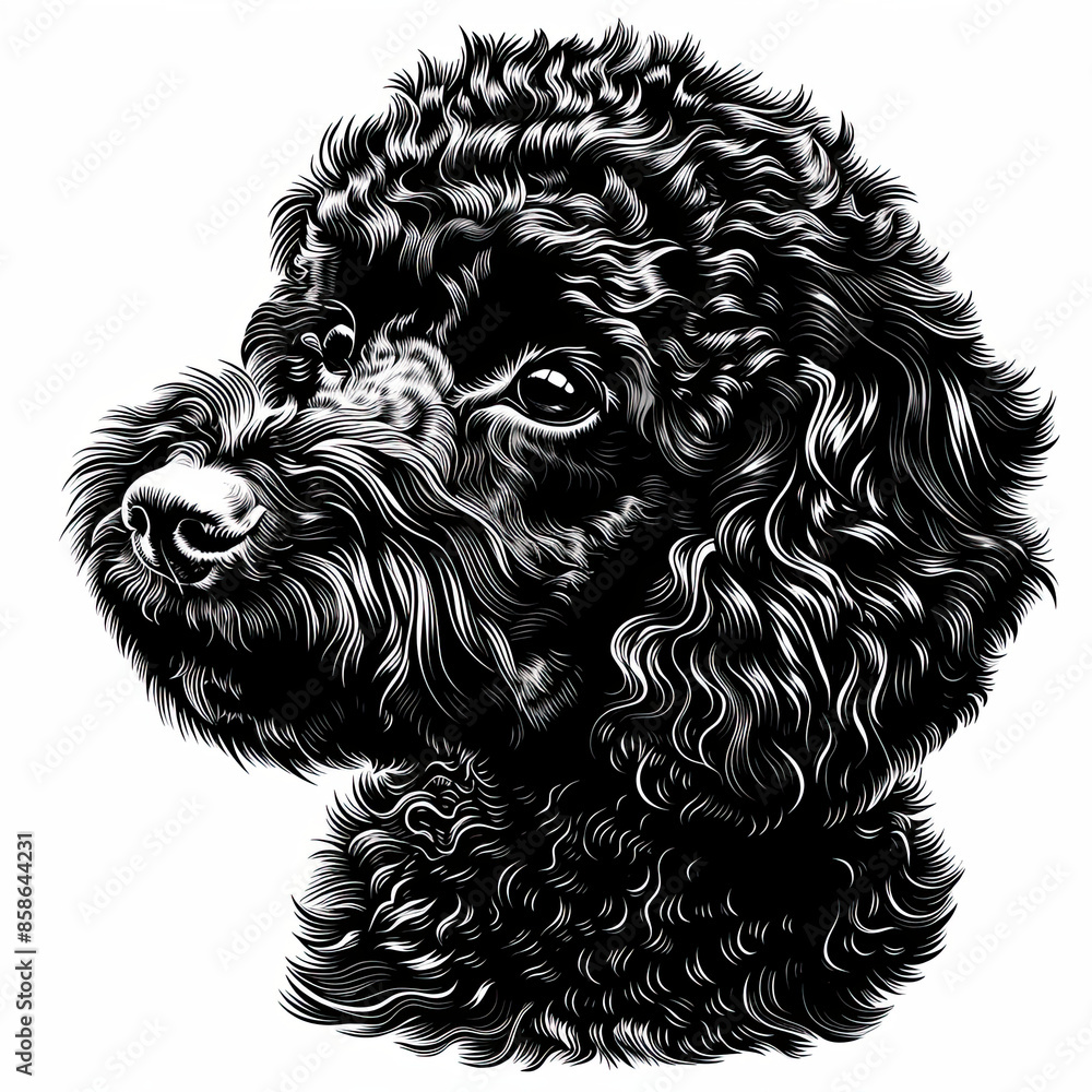 A black and white drawing of a poodle dog A black and white drawing of a poodle dog