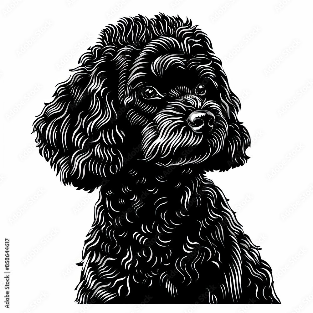 A black and white drawing of a poodle dog A black and white drawing of a poodle dog