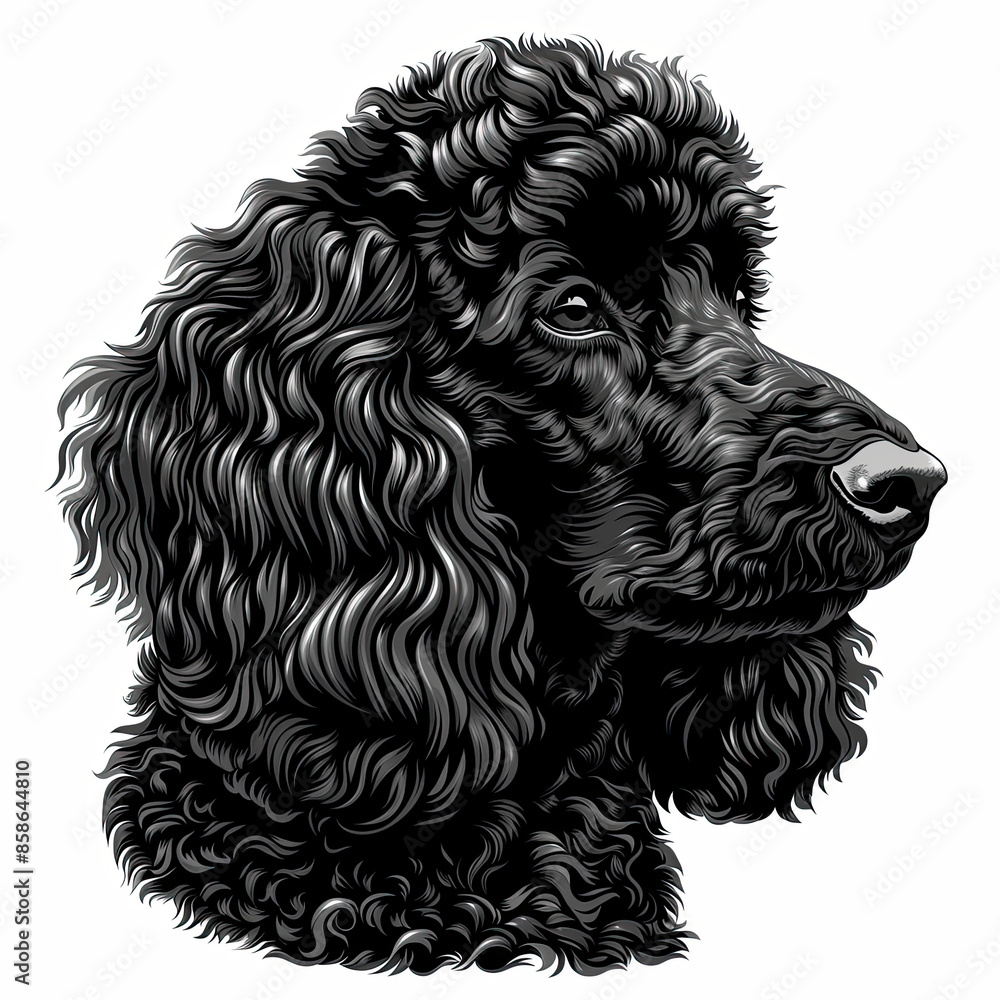 A black and white drawing of a poodle dog A black and white drawing of a poodle dog