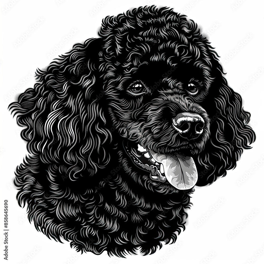 A black and white drawing of a poodle dog A black and white drawing of a poodle dog