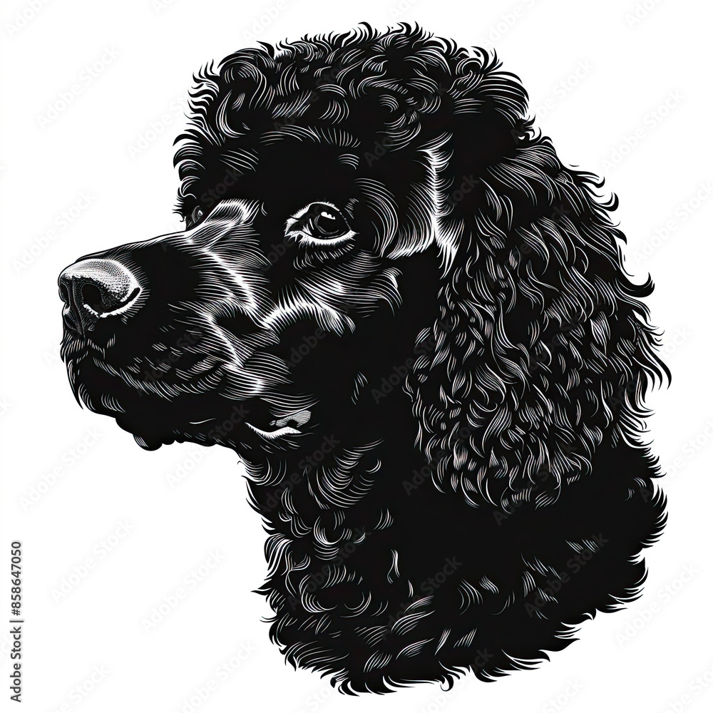 A black and white drawing of a poodle dog A black and white drawing of a poodle dog