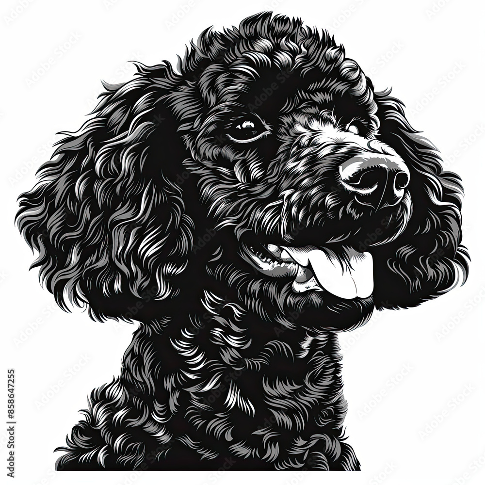A black and white drawing of a poodle dog A black and white drawing of a poodle dog