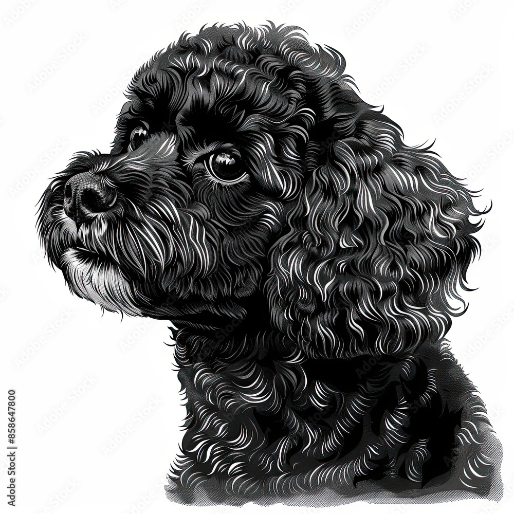 A black and white drawing of a poodle dog A black and white drawing of a poodle dog