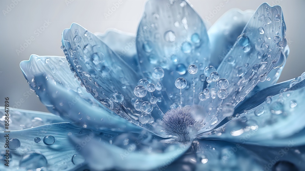 4. **Prompt 4:** Craft a visually stunning 3D composition portraying an abstract crystal blue flower adorned with shimmering water drops. Against a neutral, isolated background, showcase the 4. **Prompt 4:** Craft a visually stunning 3D composition portraying an abstract crystal blue flower adorned with shimmering water drops. Against a neutral, isolated background, showcase the