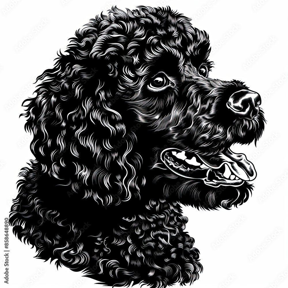 A black and white drawing of a poodle dog A black and white drawing of a poodle dog