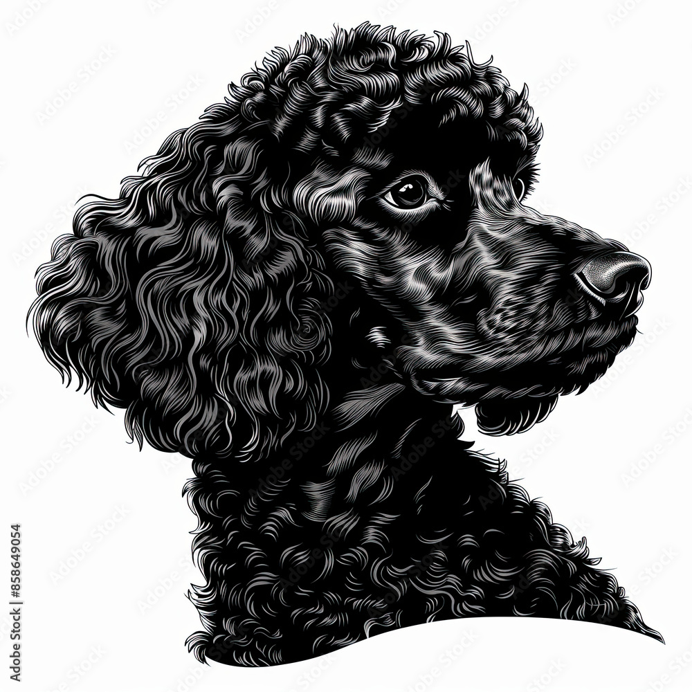 A black and white drawing of a poodle dog A black and white drawing of a poodle dog
