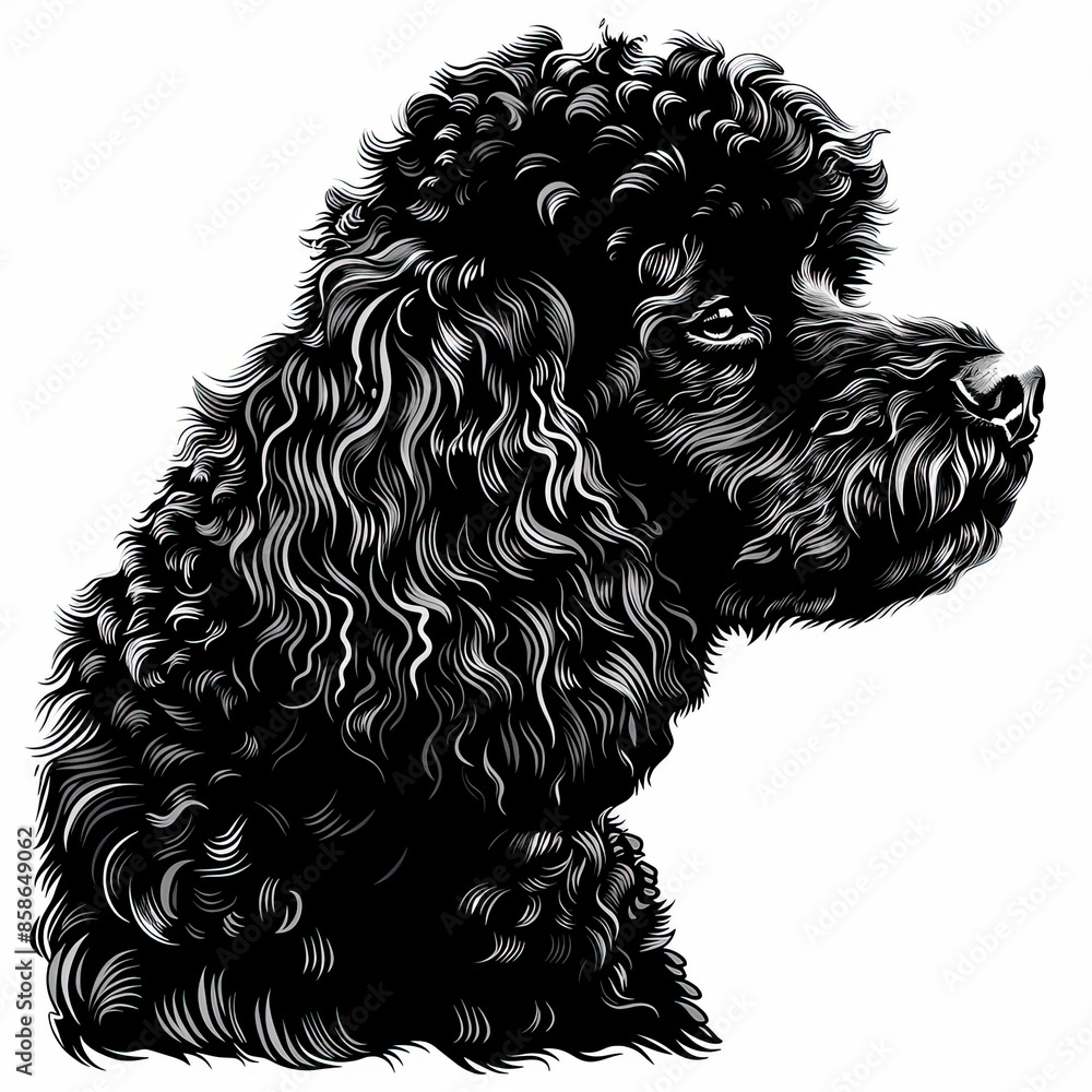 A black and white drawing of a poodle dog A black and white drawing of a poodle dog
