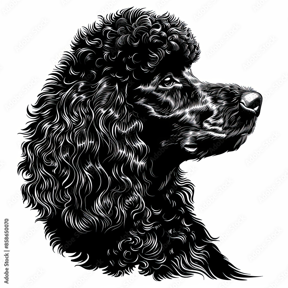 A black and white drawing of a poodle dog A black and white drawing of a poodle dog