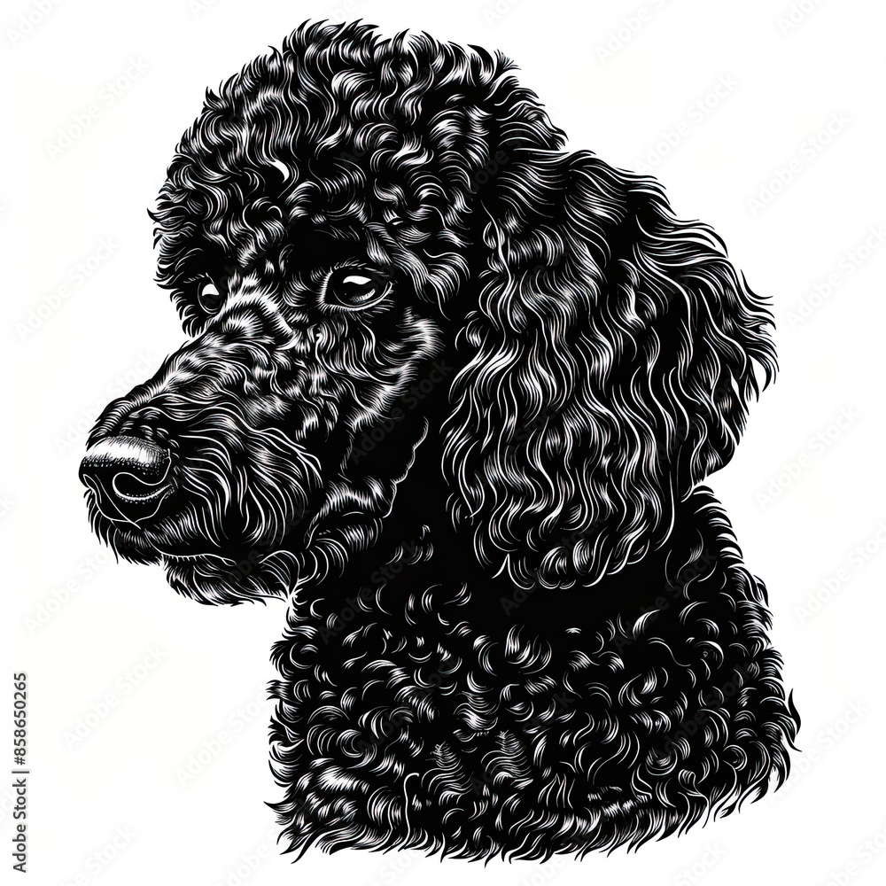 A black and white drawing of a poodle dog A black and white drawing of a poodle dog